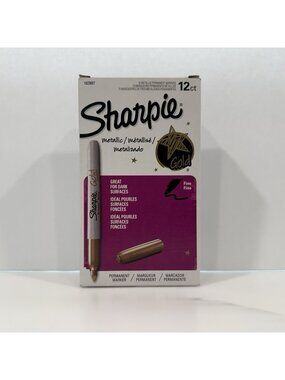 12 Count Box Sharpie Gold Metallic Permanent Markers Fine Point NEW Office Art